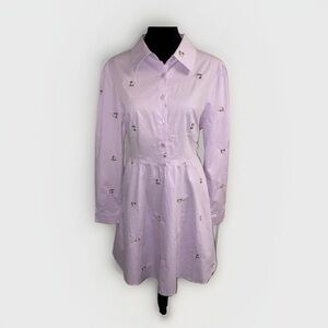 Allegra Casual‎ Long Sleeve Lavender Embroidered Floral Mini Shirt Dress
